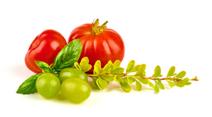 Summer set of fruits and vegetables, isolated on white background.