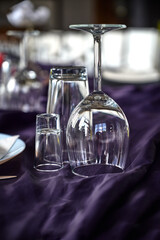 Served dinner table in a restaurant. Restaurant interior.