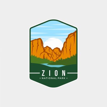 Illustration Of Zion National Park Emblem Logo Patch 