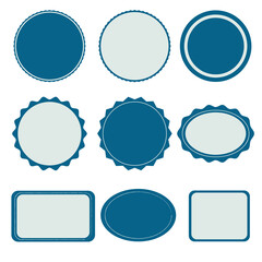 Set of stickers, labels, stamps in blue, white. Sticker sale, discounts.