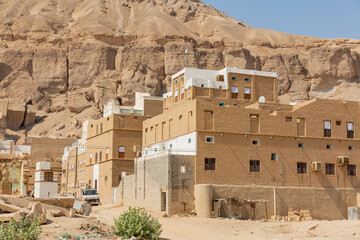 rocky mountain and traditional stone-made houses of shibam hadramaut in yemen