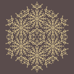 Round snowflake. Abstract winter ornament. Golden snowflake