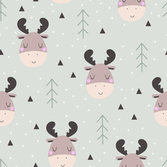 Seamless pattern with cute elk.