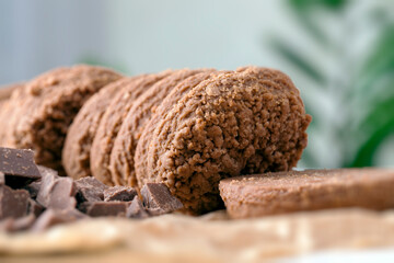 round wheat cookies with cocoa and chocolate