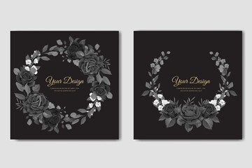 hand drawn black roses invitation card set