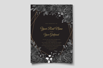 Naklejka na ściany i meble hand drawn black roses invitation card set