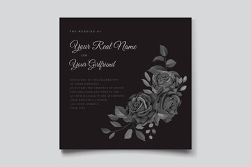 hand drawn black roses invitation card set
