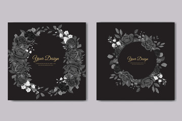 hand drawn black roses invitation card set