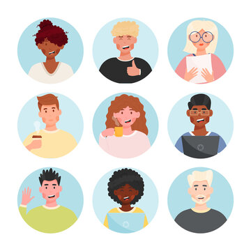 Diverse group of people avatars set. Vector illustration.