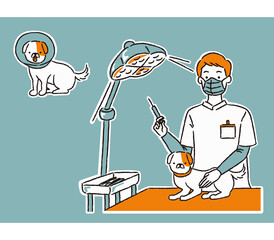 犬を治療する獣医さん（シンプル）
