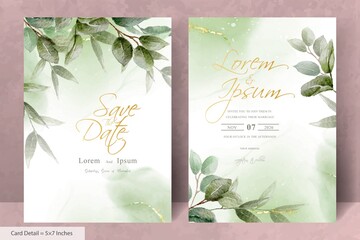 Minimalist Wedding invitation with Greenery floral and Elegant Watercolor background