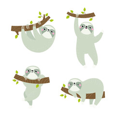 Vector set with cute sloth
