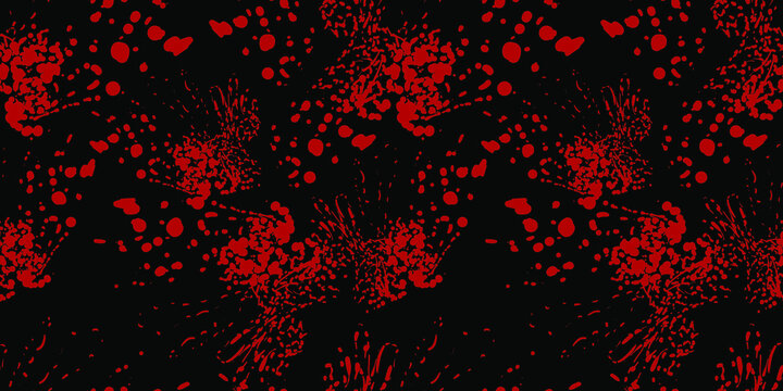 Vector Seamless Pattern, Red Paint Splashes, Blood Drips, Halloween Background Template.