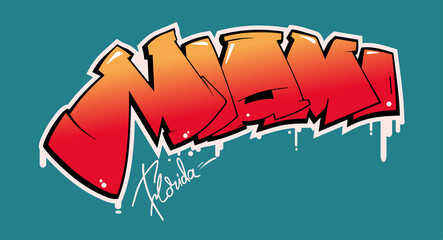 Miami graffiti style dynamic hand drawn lettering. Decorative vector text .