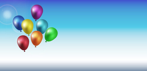 Realistic metallic balloons fly on the sky.