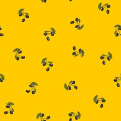 Seamless pattern on a natural theme. Olive branches are drawn by hand with curved lines, a raster illustration. Design for clothing fabrics and other items.