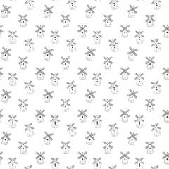 Seamless linear pattern with windmills The illustration is drawn by hand with curved lines, raster illustration. Design for clothing fabrics and other items.