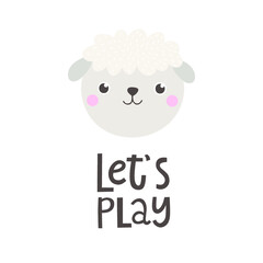 Vector illustration with sheep and text Let is play.