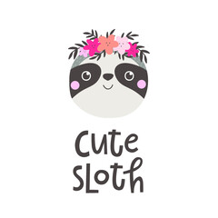 Vector illustration with sloth and text Cute sloth.