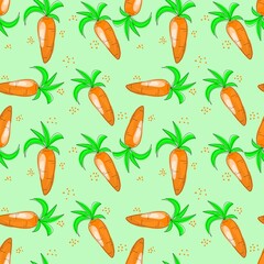 Seamless pattern with a carrot .The illustration is hand-drawn in the kartun style. Design for fabric, clothing and other items.