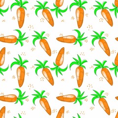 Seamless pattern with a carrot .The illustration is hand-drawn in the kartun style. Design for fabric, clothing and other items.