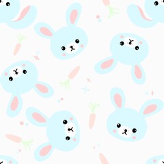 Obraz na płótnie Canvas Seamless pattern with cute bunnies, carrots and other elements. Design for clothing, fabric and other items. The illustration is hand-drawn with live lines in the cartun style.
