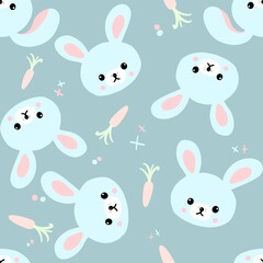 Seamless pattern with cute bunnies, carrots and other elements. Design for clothing, fabric and other items. The illustration is hand-drawn with live lines in the cartun style.