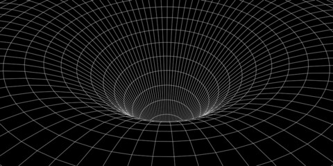 Abstract wireframe tunnel. Science wormhole. Vector 3D portal grid. Futuristic fantasy funnel.