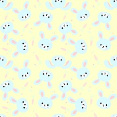 Fototapeta premium Seamless pattern with cute bunnies, carrots and other elements. Design for clothing, fabric and other items. The illustration is hand-drawn with live lines in the cartun style.