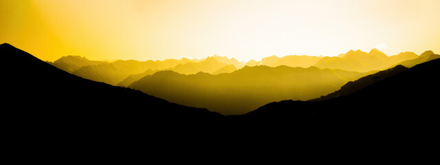 Landscape background banner panorama illustration - Amazing view with black silhouette of...