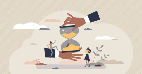 Time planning job and effective work flow management tiny person concept. Task organization and optimization with professional project strategy without wasting hours or minutes vector illustration.