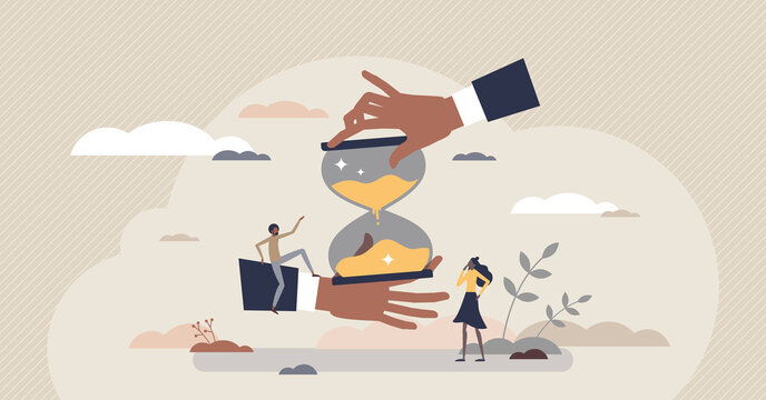 Time planning job and effective work flow management tiny person concept. Task organization and optimization with professional project strategy without wasting hours or minutes vector illustration.