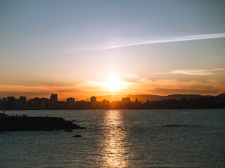 Fototapeta na wymiar seaside town at sunset