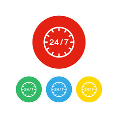 Set of 4 colorful icons. 24 hours service icon vector. Open or available 24 hours a day concept.