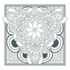 Decorative Doodle flowers in black and white for coloring book, cover or background. Hand drawn sketch for adult anti stress coloring page.-vector 