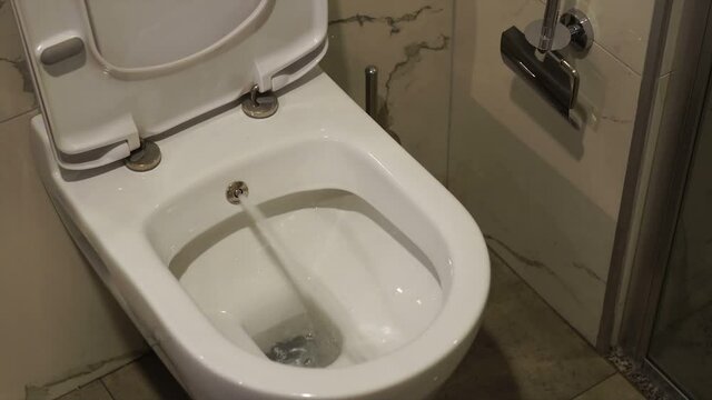Toilet bowl with bidet. Water sprays from toilet bowl.