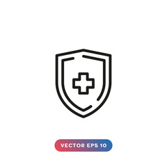 Obraz premium Shield with medical symbol icon on white background