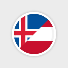 Flag of Iceland  and Austria with circle frame and white background