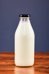 various dairy products in glass jars, organic products.