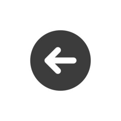 Previous or backwards button concept. Direction arrow icon. White arrow and black circle.