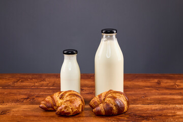 various dairy products in glass jars, organic products.