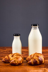 various dairy products in glass jars, organic products.