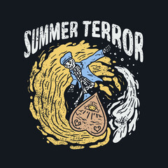 skeleton surfing illustration for t-shirt
