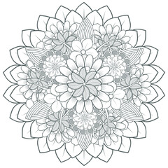 Decorative Doodle flowers in black and white for coloring book, cover or background. Hand drawn sketch for adult anti stress coloring page.-vector 