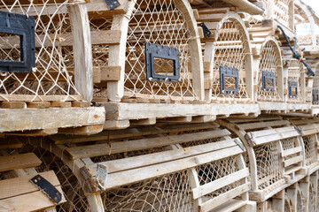 Wooden vintage lobster pots used on the canadian coast on Prince Edward Island