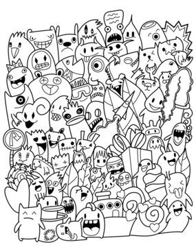 Cartoon monsters collection. coloring book set of cartoon monsters group