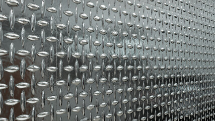 Polish metal diamond plates in perspective background. 3d rendering