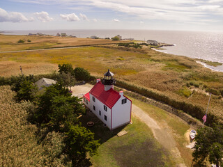 Aerial images of the newly remodeled and restored East Point Lighthouse in Cape May on the Delaware...