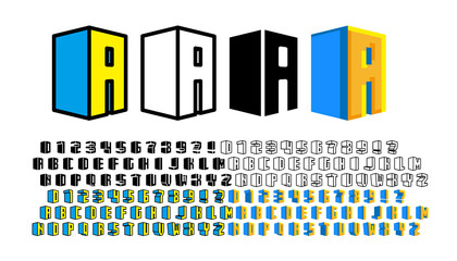 Cube style font design, alphabet letters and numbers, Eps10 vector.	