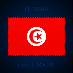 tunisia postage mark. National Flag Postage Stamp isolated on white background vector illustration. Stamp with official country flag pattern and countries name
